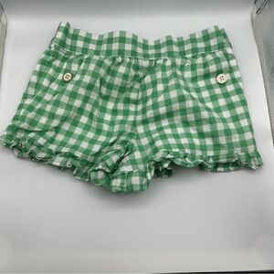 Janie and Jack Gingham Ruffle Hem Short in green and white cotton Kids Size 6